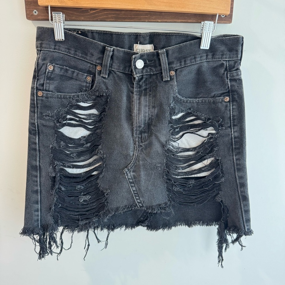 NWT Furst Of A‎ Kind Black Distressed Mini Skirt One Size